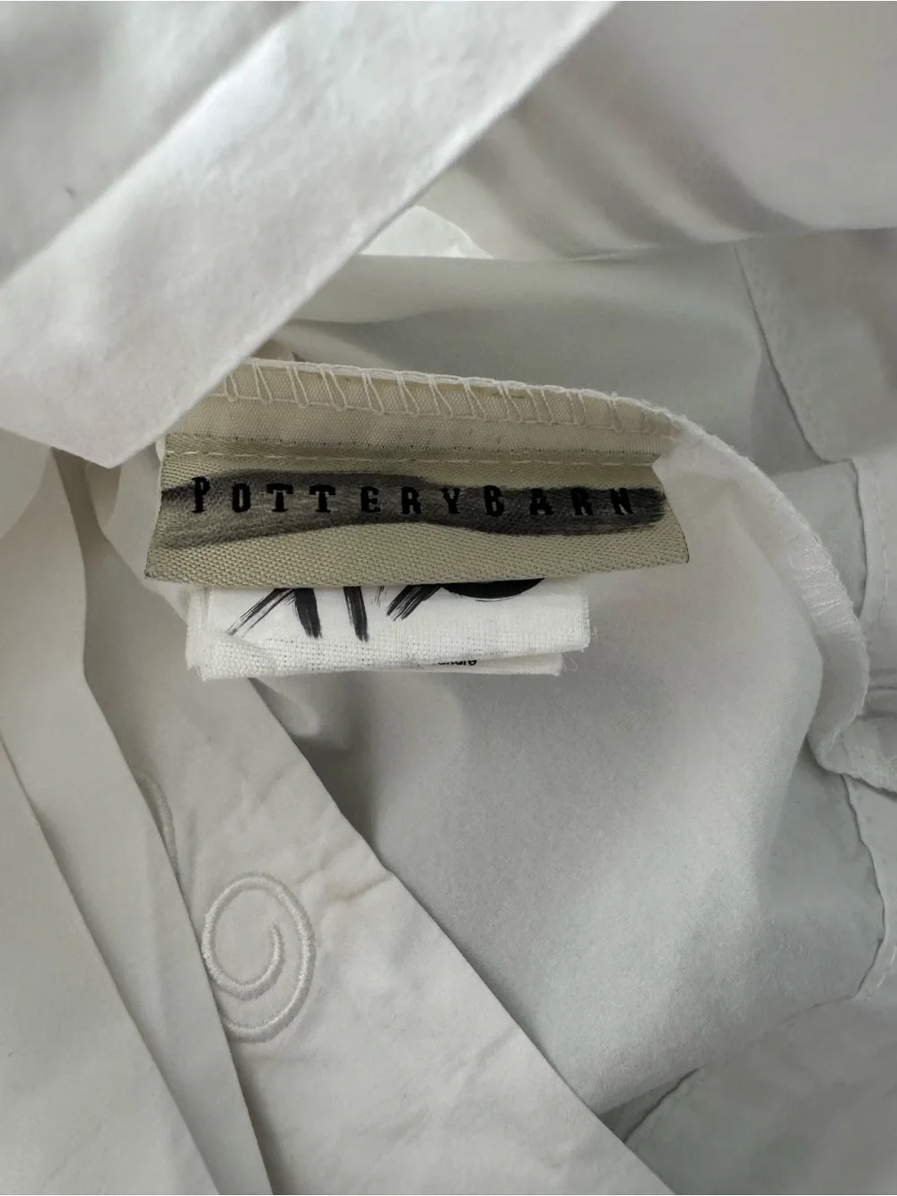 Pottery Barn Standard Size Pillowcase ~ White/Taupe Embroidered: B